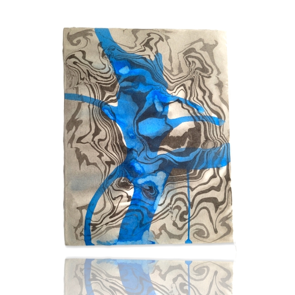 Original Mixed Media Suminagashi Abstract Watercolor Painting "Tree Sprit" 11x14